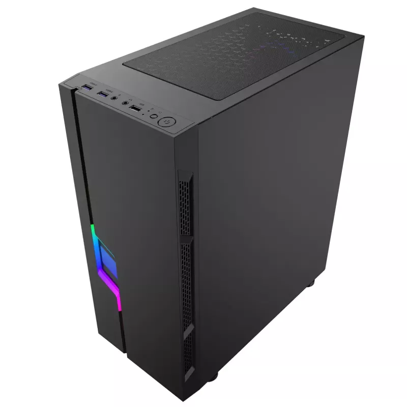 Caixa de PC GEMBIRD Fornax 2000 RGB Midi Tower preta — Micro ATX/ITX/ATX, 1 ventoinha traseira de 120mm, 2 baías de 2,5 polegadas, 2x3.0 USB-A, vidro temperado