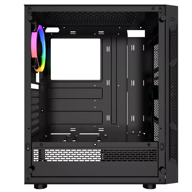 Caixa de PC GEMBIRD Fornax 2000 RGB Midi Tower preta — Micro ATX/ITX/ATX, 1 ventoinha traseira de 120mm, 2 baías de 2,5 polegadas, 2x3.0 USB-A, vidro temperado