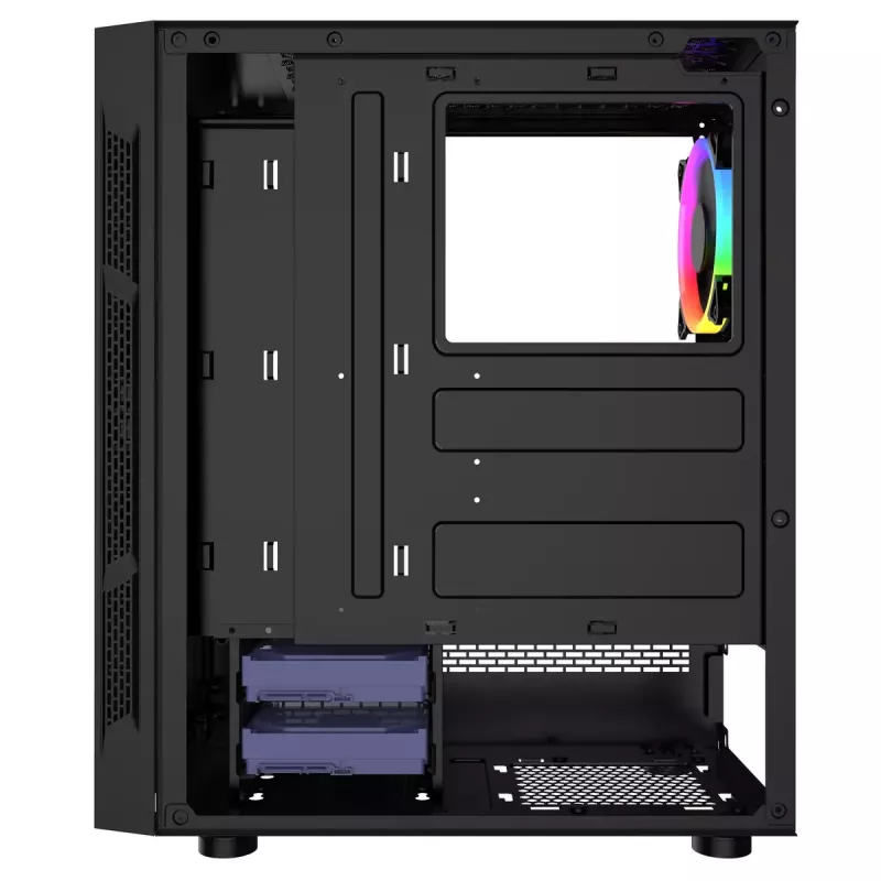 Caixa de PC GEMBIRD Fornax 2000 RGB Midi Tower preta — Micro ATX/ITX/ATX, 1 ventoinha traseira de 120mm, 2 baías de 2,5 polegadas, 2x3.0 USB-A, vidro temperado
