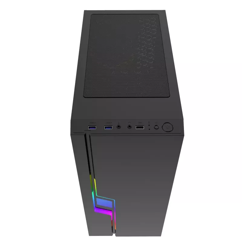 Caixa de PC GEMBIRD Fornax 2000 RGB Midi Tower preta — Micro ATX/ITX/ATX, 1 ventoinha traseira de 120mm, 2 baías de 2,5 polegadas, 2x3.0 USB-A, vidro temperado