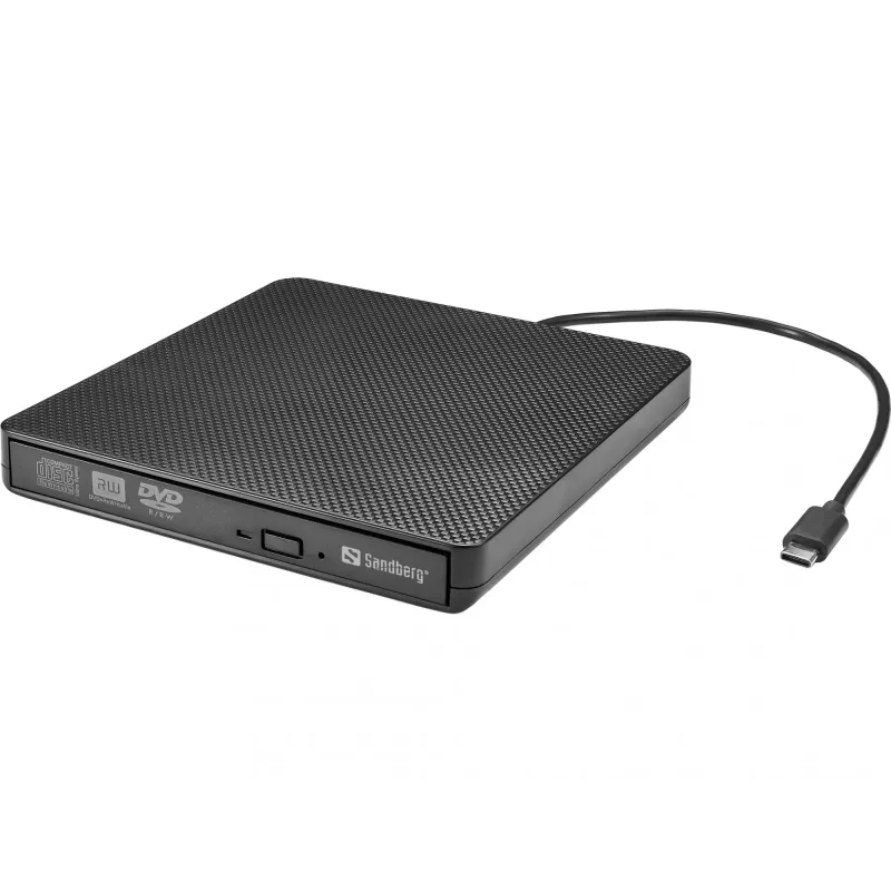 Unidade de DVD Sandberg USB-C/A, preto, Tray, Desktop/Laptop, DVD Super Multi DL, USB Type-C, CD-R, CD-ROM, CD-RW, DVD+R DL, DVD-R, DVD-R DL, DVD-RAM, DVD-ROM, DVD-RW
