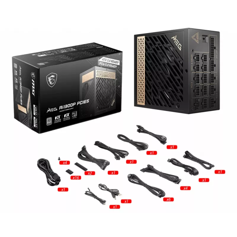 Fonte de alimentação MSI MEG AI1300P PCIE5 1300 W 24-Pin ATX ATX preto