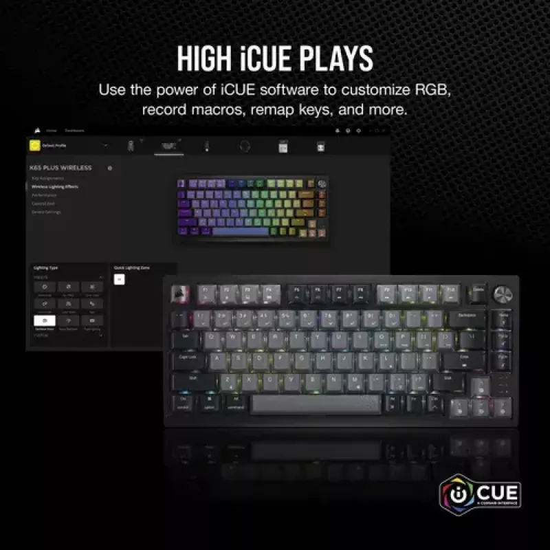 Teclado mecânico de gaming Corsair K65 PLUS WIRELESS RGB Wireless USB preto