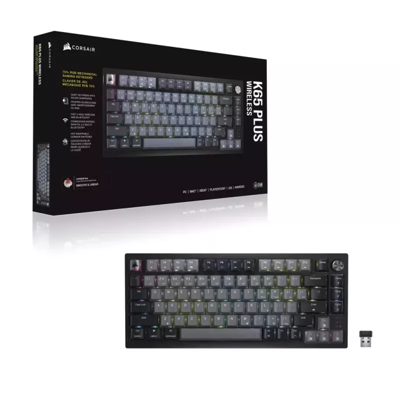 Teclado mecânico de gaming Corsair K65 PLUS WIRELESS RGB Wireless USB preto