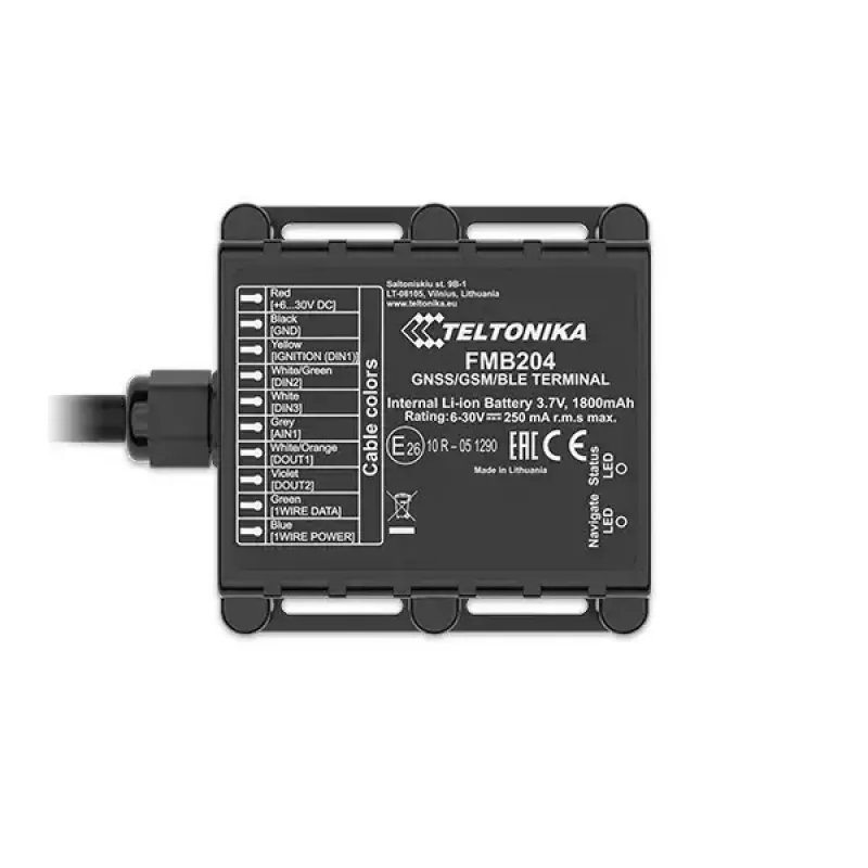 Rastreador GPS Teltonika FMB204 Universal Preto Single SIM 1800 mAh