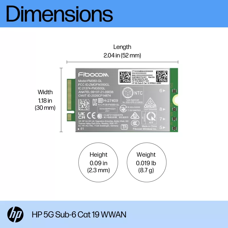 Placas/adaptadores de interface HP 5G Sub-6 Cat 19 WWAN
