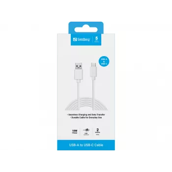 Sandberg 136-14 cabo de USB-C 3.1 para USB-A 3.0, 2 m, macho/macho, branco