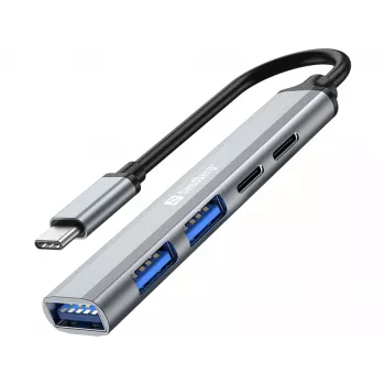 Hub Sandberg USB-C para 3xUSB-A+2xUSB-C SAVER USB 3.2 Gen 1 cinzento alumínio