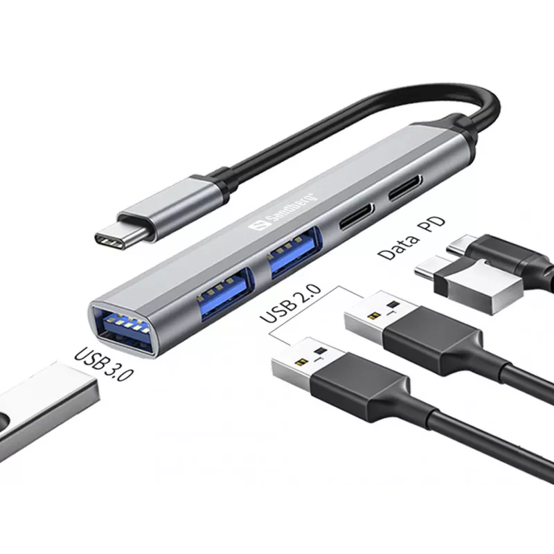 Hub Sandberg USB-C para 3xUSB-A+2xUSB-C SAVER USB 3.2 Gen 1 cinzento alumínio