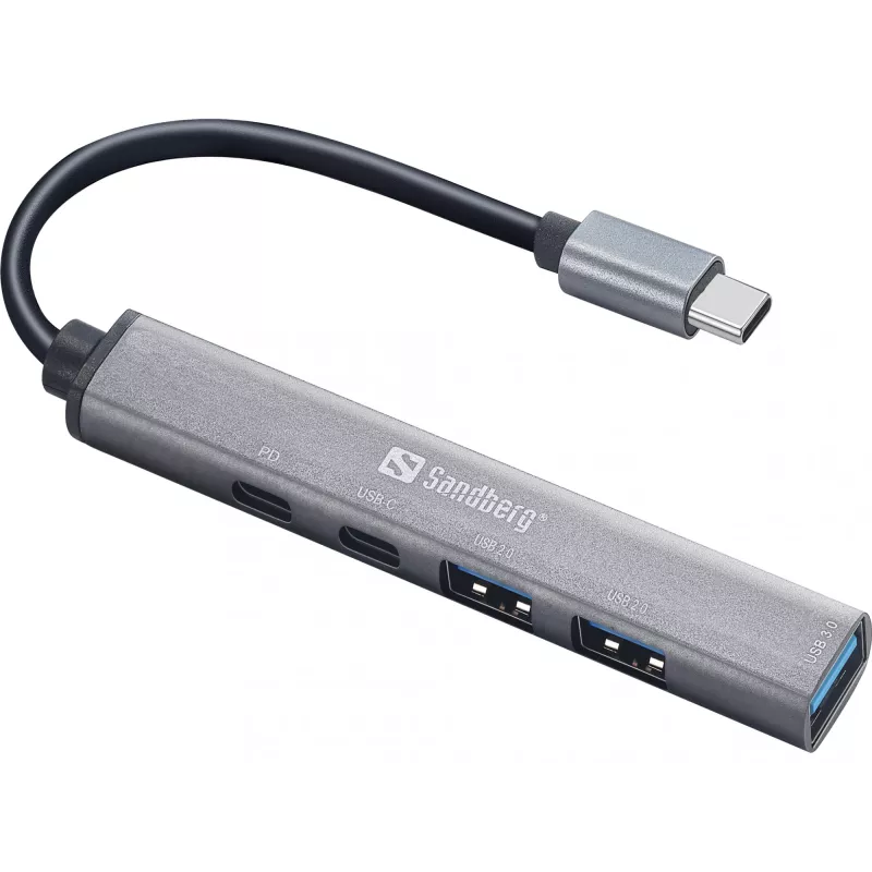 Hub Sandberg USB-C para 3xUSB-A+2xUSB-C SAVER USB 3.2 Gen 1 cinzento alumínio