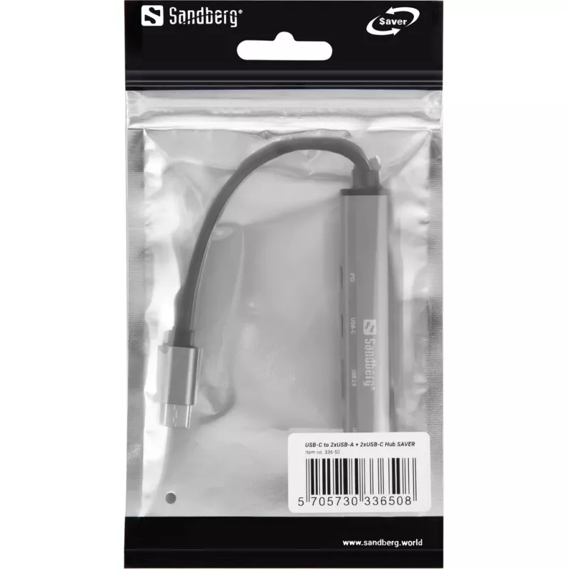 Hub Sandberg USB-C para 3xUSB-A+2xUSB-C SAVER USB 3.2 Gen 1 cinzento alumínio