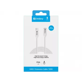 Cabo Sandberg USB-C para USB-C 2M 100W USB 3.2 Gen 2 branco