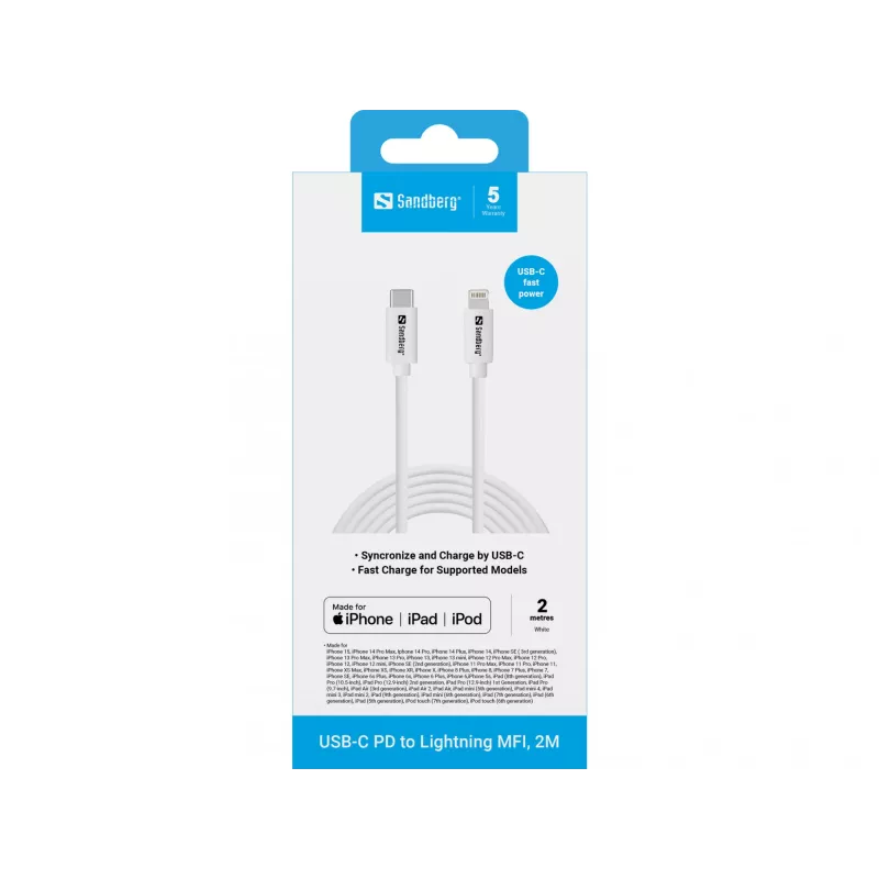 Cabo Sandberg USB-C PD para Lightning MFI 2M 2m Lightning USB C