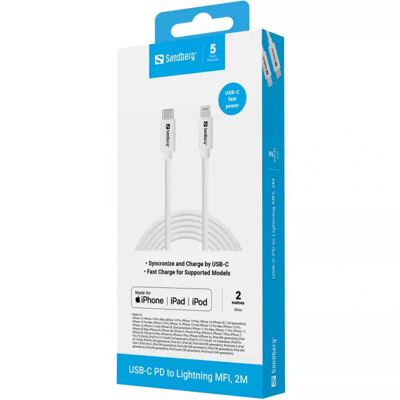 Cabo Sandberg USB-C PD para Lightning MFI 2M 2m Lightning USB C