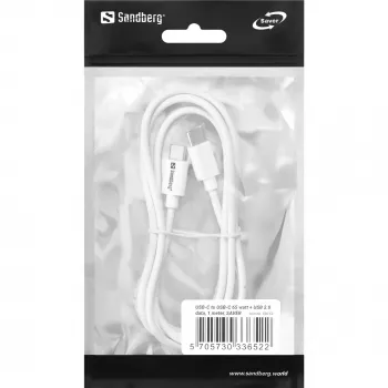 Cabo Sandberg USB-C USB-C 65W 1M SAVER, 1 m, USB C, USB C, USB 2.0, branco