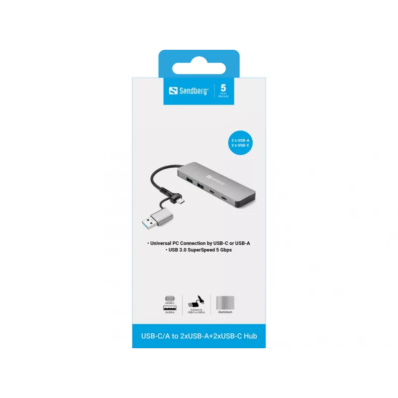 Hub Sandberg USB-C/A para 2xUSB-A+2xUSB-C