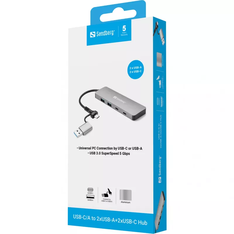 Hub Sandberg USB-C/A para 2xUSB-A+2xUSB-C