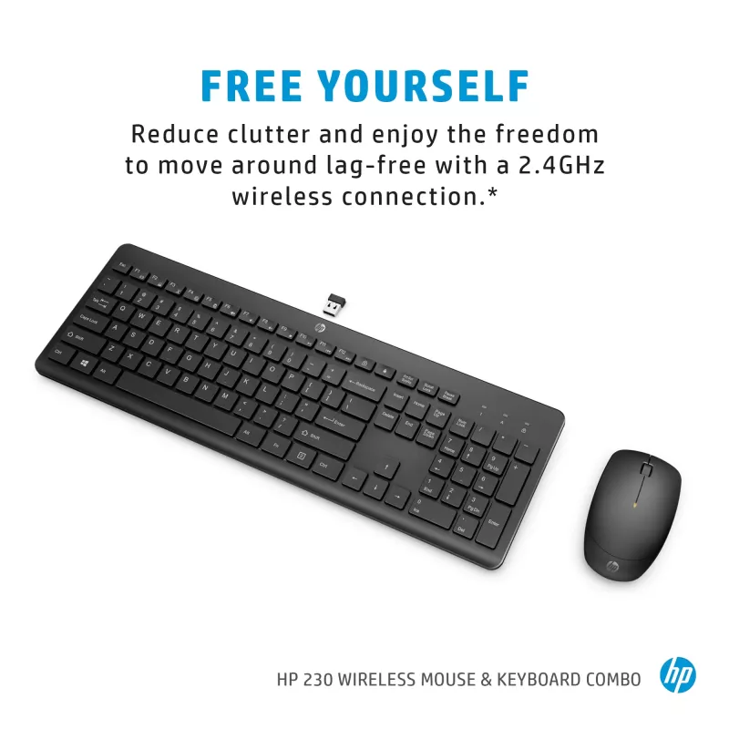 Conjunto de rato e teclado sem fios HP 230 tamanho completo preto