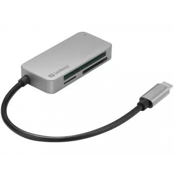 Leitor de cartões múltiplos Sandberg USB-C Multi Card Reader Pro, CF, MMC, MicroSD (TransFlash), SD, SDHC, SDXC, xD, preto, USB 3.2 Gen 1 (3.1 Gen 1) Type-C, 1 peça, 82 mm, 23 mm