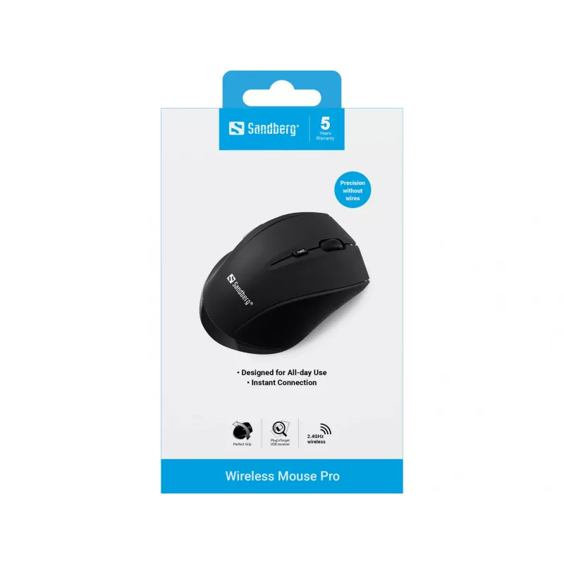 Rato sem fios Sandberg Pro, para destros, ótico, RF Wireless, 1600 DPI, preto