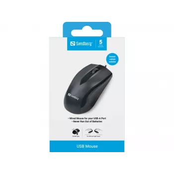 Rato Sandberg USB, para destros, ótico, USB Type-A, 1200 DPI, preto