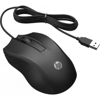 Rato com fio HP 100, ambidestro, ótico, USB Type-A, 1600 DPI, preto
