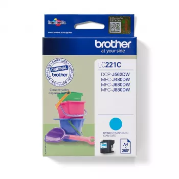 Tinteiro Brother LC-221C tinta azul 260 páginas DCPJ562DW MFCJ480DW