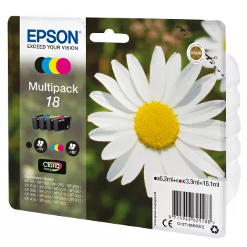 Epson Daisy multipack 4 cores 18 Claria Home Ink, preto, ciano, magenta, amarelo, 5,2 ml, 3,3 ml, 1 unid., 175 páginas, multipack
