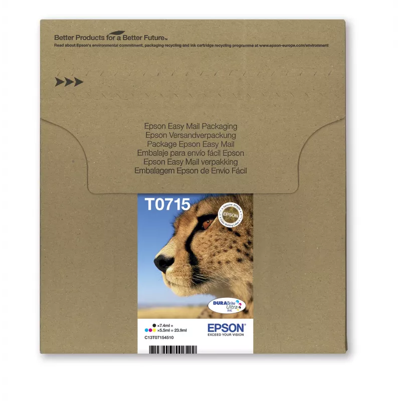 Epson multipack 4 cores T071 EasyMail, rendimento padrão, preto, ciano, magenta, amarelo, 7,4 ml, 5,5 ml, 1 unid., multipack