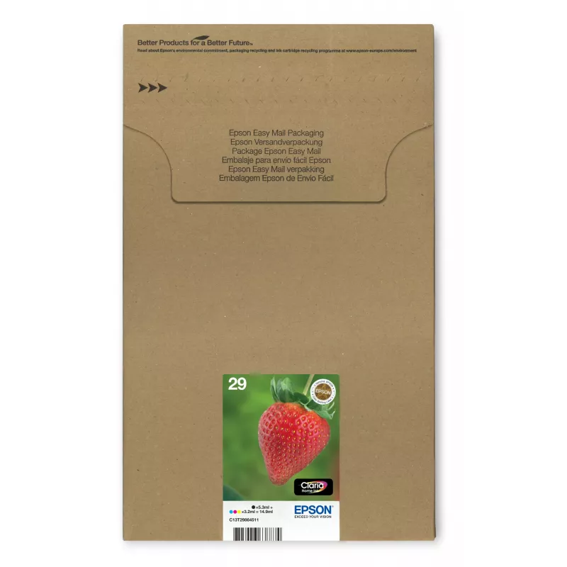 Epson Strawberry multipack 4 cores 29 EasyMail, autonomia padrão, preto, ciano, magenta, amarelo, 5,3 ml, 3,2 ml, 1 unid., embalagem múltipla