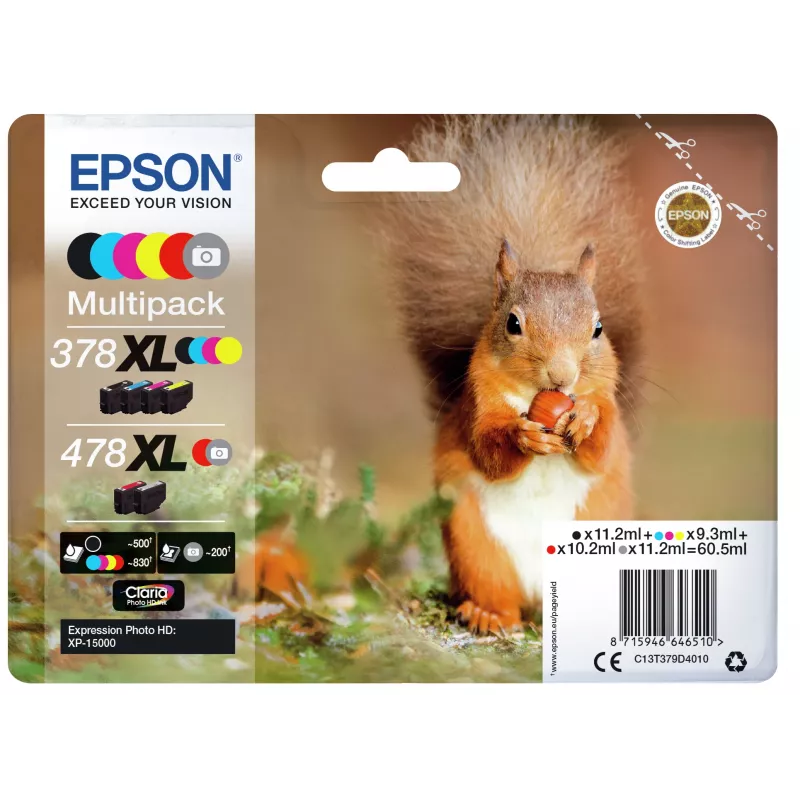 Epson Squirrel multipack 6 cores 378XL / 478XL Claria Photo HD tinta