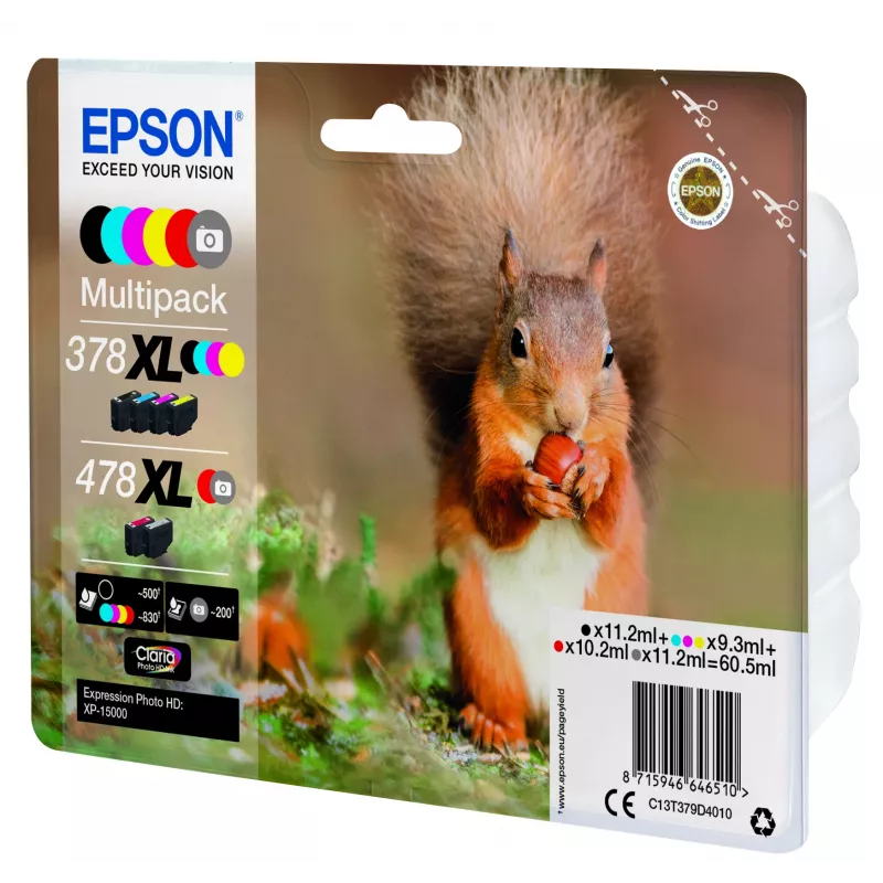 Epson Squirrel multipack 6 cores 378XL / 478XL Claria Photo HD tinta