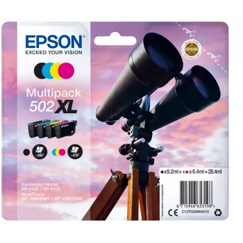 Epson multipack 4 cores 502XL tinta, alta (XL) autonomia, preto, ciano, magenta, amarelo, tinta pigmentada, tinta de corante, 9,2 ml, 6,4 ml