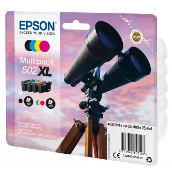 Epson multipack 4 cores 502XL tinta, alta (XL) autonomia, preto, ciano, magenta, amarelo, tinta pigmentada, tinta de corante, 9,2 ml, 6,4 ml