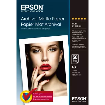Epson Archival Matte Paper, DIN A3+, 189g/m², 50 folhas, impressão inkjet, A3+ (330x483 mm), mate, 50 folhas, 192 g/m², branco