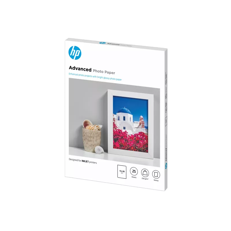 HP Q8696A Advanced Glossy papel fotográfico brilhante sem margens, 250 g/m², 13 x 18 cm (130 x 180 mm), 25 folhas