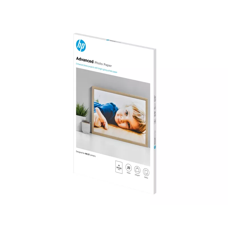 Papel fotográfico avançado HP brilhante 250 g/m² A3 (297 x 420 mm) 20 folhas