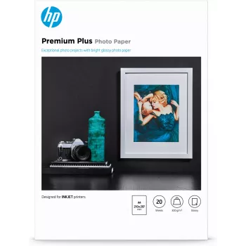 Papel fotográfico brilhante HP Premium Plus - 20 folhas/A4/210 x 297 mm, brilhante, 300 g/m², laser/jato de tinta, 20 folhas, Business, Enterprise, 15 - 35 °C