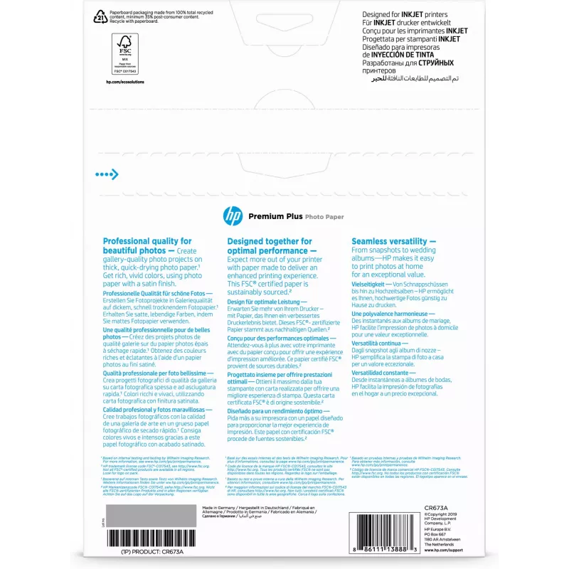 Papel fotográfico HP Premium Plus satinado 300 g/m² A4 (210 x 297 mm) 20 folhas
