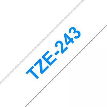 Fita de etiquetagem Brother TZE-243 azul sobre branco