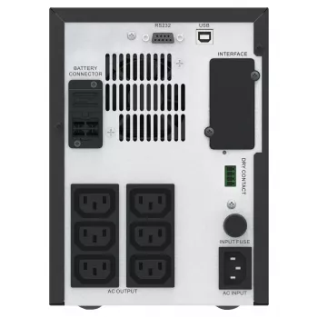 APC Easy UPS 1 Ph Line Interactive, 1000VA, Tower, 230V, 6 saídas IEC C13, AVR, contacto seco, LCD, sem suporte para placa de rede