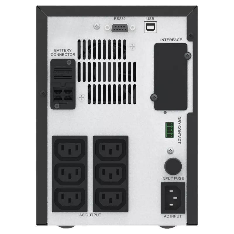 APC Easy UPS 1 Ph Line Interactive, 1000VA, Tower, 230V, 6 saídas IEC C13, AVR, contacto seco, LCD, sem suporte para placa de rede