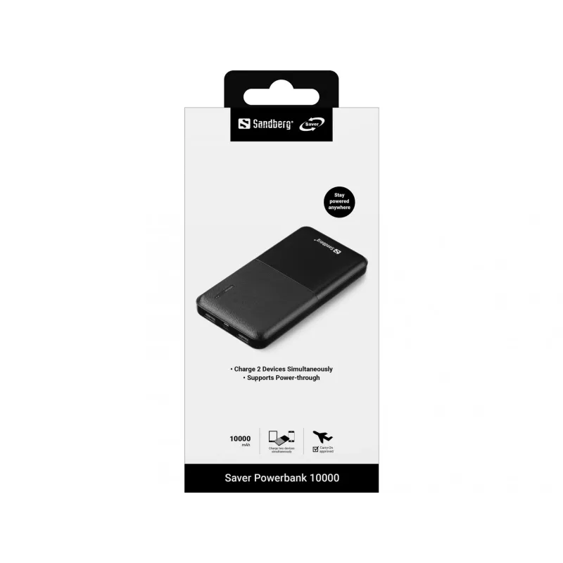 Sandberg Saver Powerbank 10000, 10000 mAh, Lithium-Polymer (LiPo), preto