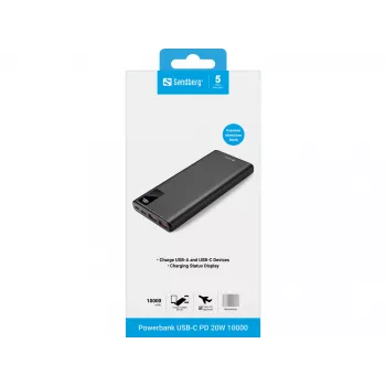 Bateria portátil Sandberg Powerbank USB-C PD 20W 10000, 10000 mAh