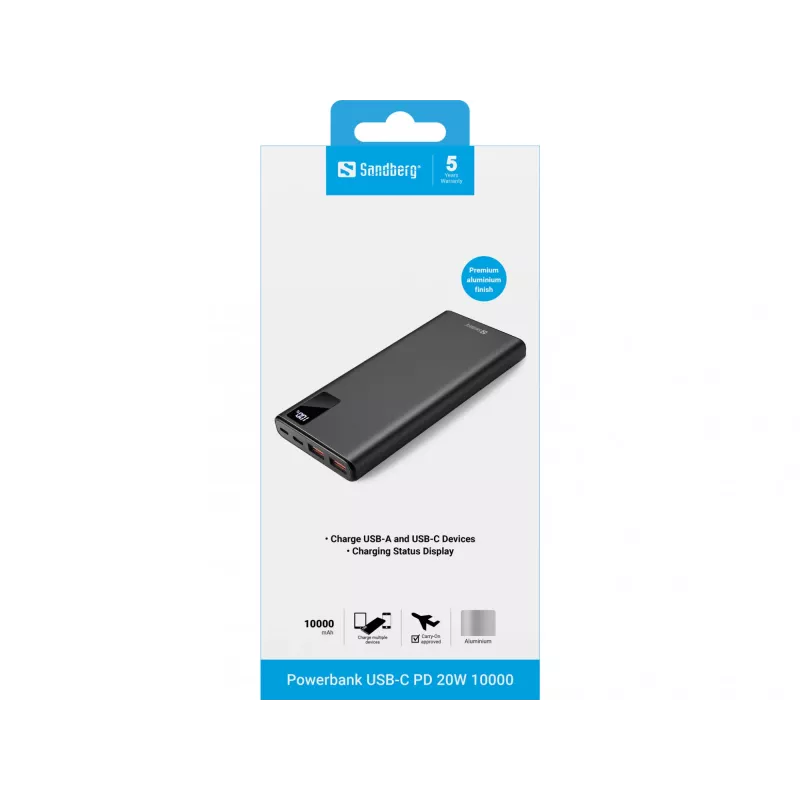 Bateria portátil Sandberg Powerbank USB-C PD 20W 10000, 10000 mAh