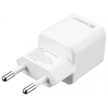 Carregador de parede Sandberg USB-C PD20W EU, interior, AC, 5 V, 3 A, branco