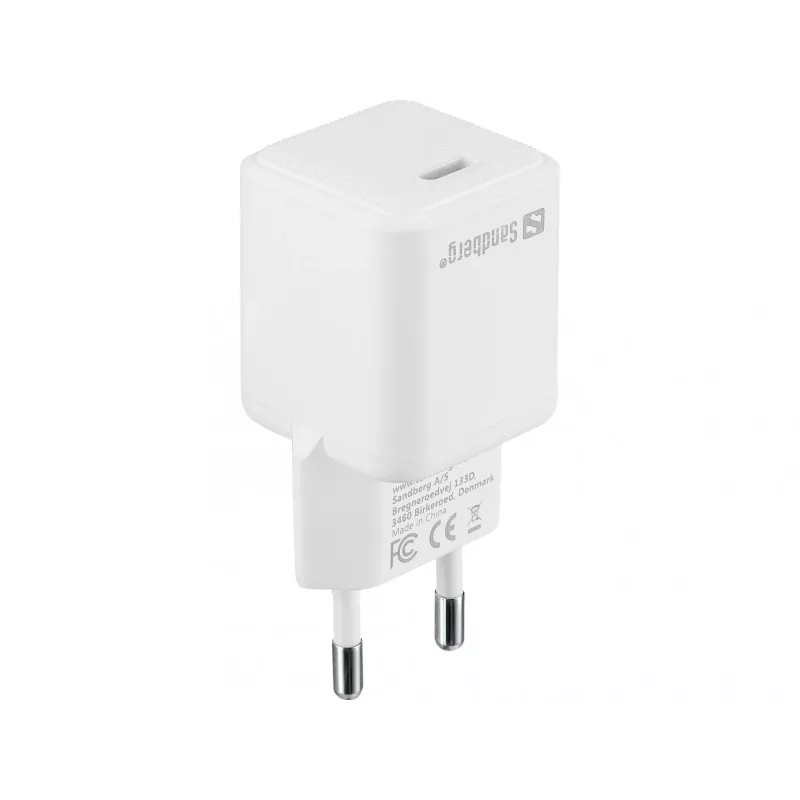 Carregador de parede Sandberg USB-C PD20W EU, interior, AC, 5 V, 3 A, branco