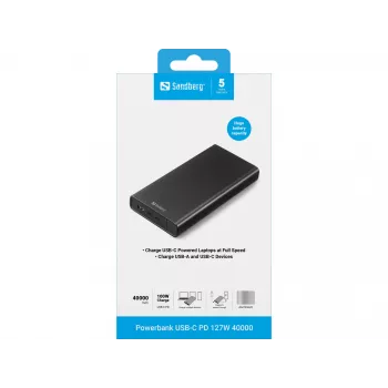 Powerbank portátil Sandberg USB-C PD 127W 40000 mAh