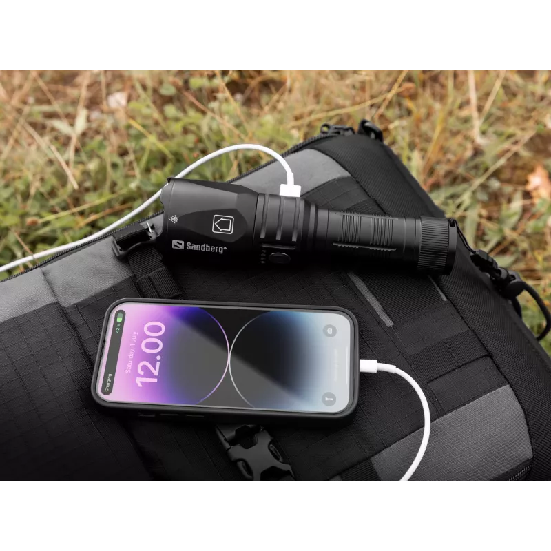 Sandberg Survivor Torch Powerbank 5000, lanterna de mão, preto, alumínio, IPX4, -30 – 40 °C, FCC, RoHS, UKCA, CE