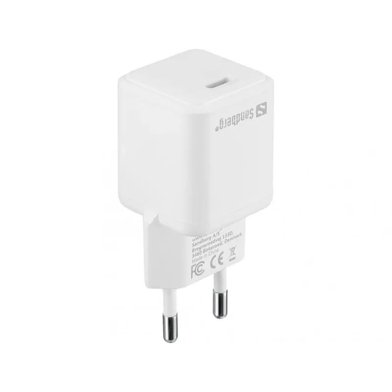 Carregador de parede Sandberg USB-C PD20W SAVER, interior, AC, 12 V, 3 A, branco